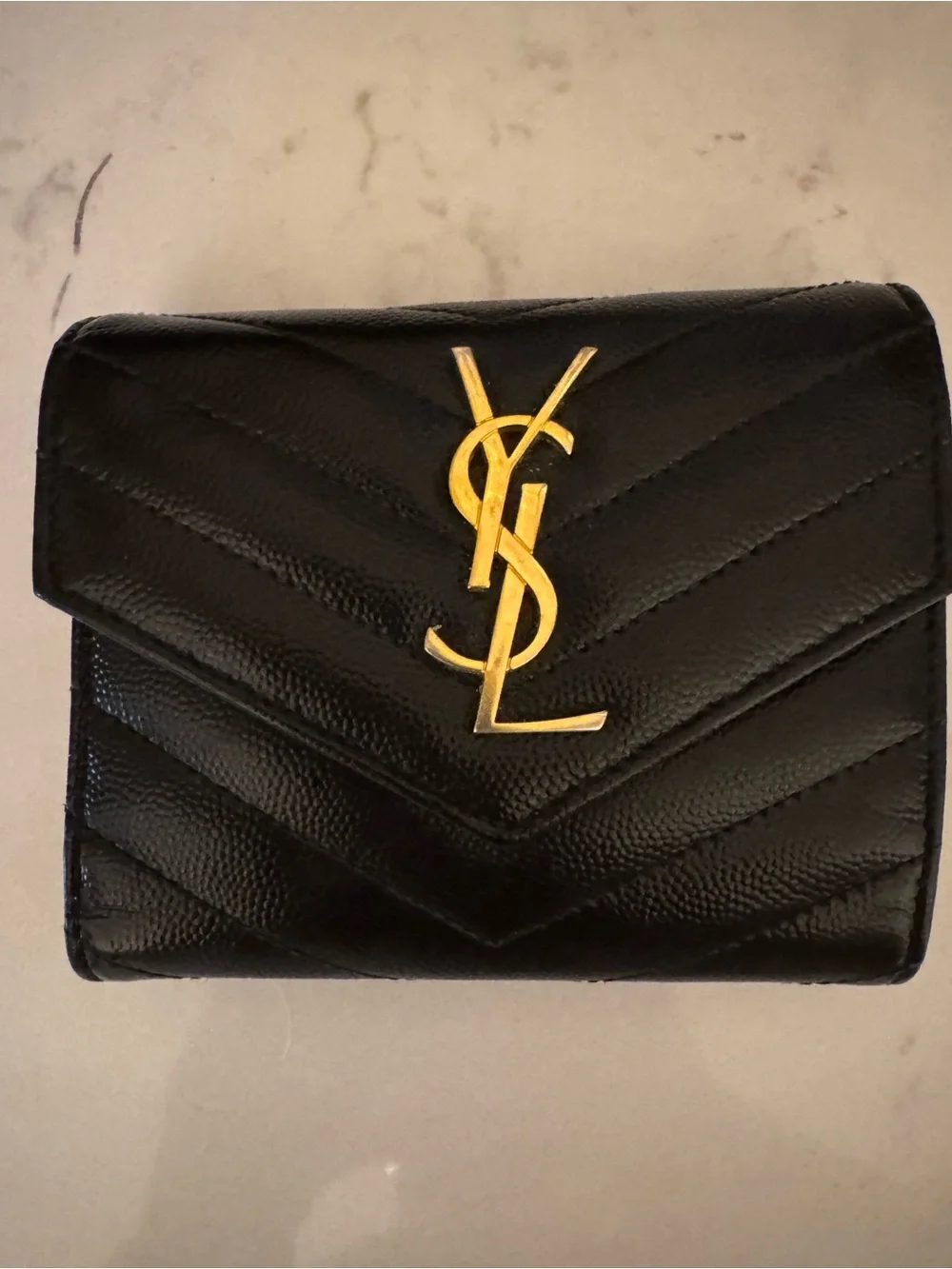 Saint Laurent Black Quilted Leather Small Wallet with Gold YSL Emblem - Picture 1 of 2
